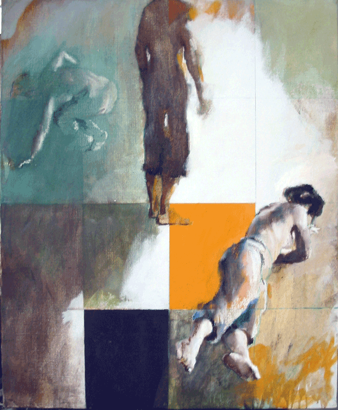 Painting of an improvisation with three dancers
